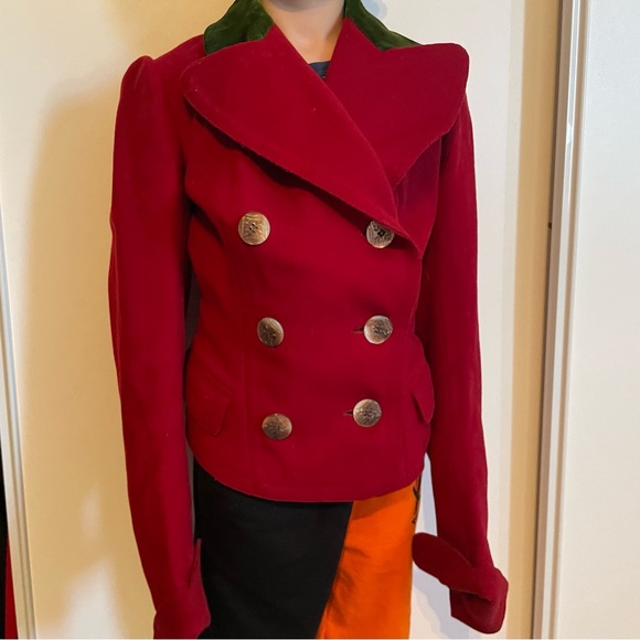 Vintage Childrens Red Jacket with Green Velvet Collar - Picture 12 of 12